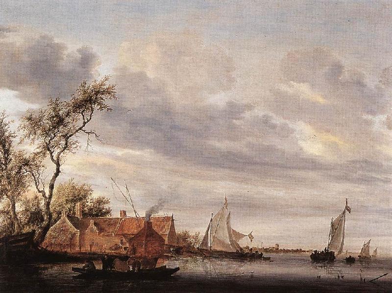 RUYSDAEL, Salomon van River Scene with Farmstead a oil painting picture